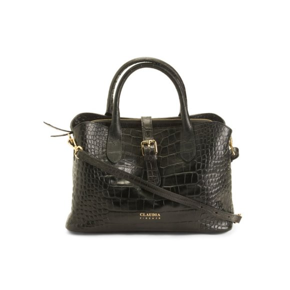 PELLETTERIA CLAUDIAItaly Leather Croc Triple Entry Satchel With Buckle Closure